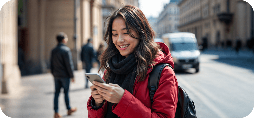 vrouw kijkt op haar mobiele telefoon